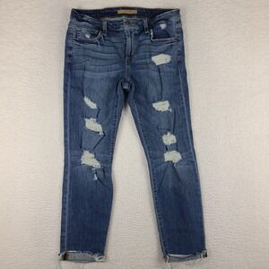 Joe's Jeans Womens 27 Blue Boyfriend Slim Crop Distress Kency Dark‎ Wash Denim